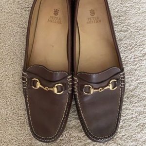 Peter Millar Brown leather loafers with gold bit